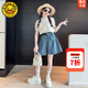 G.DUCKKIDS小黃鴨童裝女童夏裝套裝2025新款兒童衣服女孩娃娃衫上衣牛仔短褲 兩件套腰帶 160 建議150-160cm12-13歲