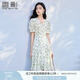 香影綠色碎花連衣裙女2025夏裝新款小個子清新收腰泡泡袖v領(lǐng)裙子 綠花 L 165/88A/110-125斤