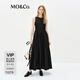 MO&Co.連衣裙2025春新品無袖背心A字裙松緊腰金屬拉鏈雙口袋MBE1DRST11 黑色 M 165