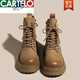 卡帝樂(lè)鱷魚(yú)（CARTELO）瘦瘦靴女2025年新款秋冬季韓版保暖短靴方頭馬丁靴子英倫彈力靴子 真皮單里卡其色 38