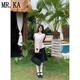 MR.KA學(xué)院風(fēng)減齡套裝女甜美條紋短袖襯衫2025夏季復(fù)古高腰百褶裙兩件套 襯衫+百褶裙 L 105-115斤