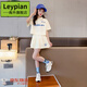 Leypian國際品牌女童夏裝短袖甜酷風(fēng)Polo套裝2025新款高端大童洋氣衣服女 [杏色]YMGD210款運(yùn)動(dòng)字母套裝 130 cm建議身高120左右