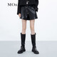 MO&Co.運動(dòng)風(fēng)抽繩高腰壓膠褲腳素皮短褲拳擊褲褲子女款