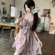 法式短袖連衣裙大碼女裝夏季新款高級感小個(gè)子溫柔碎花抹胸短裙子 粉色抹胸裙 XL