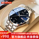 I&W CARNIVAL HWGUOJI瑞士品牌IW手表男機械表夜光防水男士手表簡(jiǎn)約雙日歷男表 銀藍鋼帶|禮盒包裝|明星同款