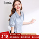 百圖betu女裝夏新款襯衫減齡學(xué)院風(fēng)小眾設(shè)計(jì)收腰短袖襯衫2403T45 藍(lán)色 L