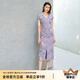 顏域V領(lǐng)法式開叉長裙高級感女士2025夏季新款連衣裙短袖收腰顯瘦 紫色 XL