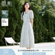 香影v領(lǐng)藍色泡泡袖連衣裙女2025夏季新款重工刺繡萊賽爾天絲裙子 航線藍 S 155/80A/85-95斤