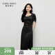秋水伊人H型圓領(lǐng)串珠開叉連衣裙2025年夏季新款女休閑簡約中長裙 黑色 XL