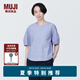 無印良品（MUJI）女式 涼感平紋短袖罩衫 純棉t恤上衣打底衫內(nèi)搭 涼感物語BC2JOC4A 藍(lán)色條紋 L 165/88A