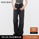 moussy 女裝新品休閑風(fēng)水洗抓紋毛邊直筒牛仔褲010HS611-0680 020黑色 M