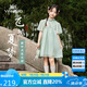 英氏（YEEHOO）兒童連衣裙女童公主裙中大童裝漢服新中式刺繡網(wǎng)紗裙夏 綠色 140