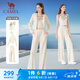 駱駝（CAMEL）連帽三件套女闊腿瑜伽運(yùn)動休閑套裝 Y24CA4L0634 淺杏白 L