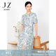 玖姿·安娜蔻醋酸印花短袖連衣裙女夏優(yōu)雅收腰開衩裙子綠色 花紋綠 L