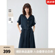 ELLE法式通勤風(fēng)亞麻連衣裙女2025秋季新款收腰顯瘦設(shè)計感a字裙子 藏青 S