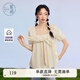 紫涵（ZIHAN）紫涵方領(lǐng)蝴蝶結(jié)小衫女夏季新款甜美寬松顯瘦簡(jiǎn)約純棉短袖上衣 米金色 S