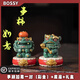 BOSSY故宮風(fēng)文創(chuàng  )招財石獅子一對事事如意創(chuàng  )意工藝品擺件公司個(gè)人伴手禮 事事如意一對【彩金】+底座+禮盒