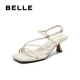 百麗（Belle）纏繞帶一字帶涼鞋女商場同款真皮高跟涼鞋BBLB3BL5 米色 36 (230mm)