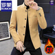 羅蒙（ROMON）冬季男士加厚立領(lǐng)西服韓版修身上衣青年中山裝毛呢小西裝外套男潮 卡其色 加絨 2XL 130到145斤
