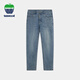 texwood蘋(píng)果男士牛仔褲春夏新款休閑輕奢透氣直筒褲潮修身高級水洗棉長(cháng)褲 藍色 33