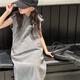 哈羅小黃鴨 HAL.DUCK韓國童裝女童牛仔連衣裙兒童夏季無袖裙子2025夏裝新款女孩衣服薄 灰色 130 cm