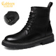卡賓男靴秋冬季新款馬丁靴高幫英倫風(fēng)靴子復古工裝靴戶(hù)外皮靴保暖加絨 黑色加絨(8孔) 39 皮鞋碼