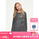 ELLE KIDS童裝 25春夏季女童學院風寬松落肩版休閑透氣長袖字母燙鉆T恤 灰色 165 （M）