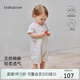 babylove嬰兒連體衣夏季薄款衣服刺繡短袖哈衣爬服寶寶棉麻透氣休閑外出服