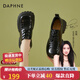 達(dá)芙妮（DAPHNE）單鞋女皮鞋2024春季新款學(xué)生英倫風(fēng)樂(lè)福鞋軟底粗跟一腳蹬小皮鞋女 黑色(跟高) 3.5cm 39 標(biāo)準(zhǔn)尺碼