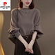 皮爾卡丹（pierre cardin）2025秋季新款時(shí)尚圓領(lǐng)韓系女休閑蝙蝠袖灰咖色簡(jiǎn)約百搭外穿針織衫 灰咖色 S  建議80-98斤