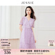 JESSIE連衣裙2024新款女夏季氣質(zhì)短袖碎花雪紡連衣裙 紫色 M