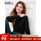 百圖betu女裝2025春季新款毛衣翻領(lǐng)修身彈力舒適套頭毛衫女2501T03 黑色 M