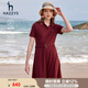 哈吉斯（HAZZYS）女裝 夏款學(xué)院風(fēng)甜美時(shí)尚連衣裙AQWSE03BX03 酒紅色WN M (160/84A 38)