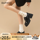達(dá)芙妮（DAPHNE）厚底樂福鞋女2025春秋新款英倫風(fēng)jk小皮鞋女黑色粗跟蝴蝶亮面單鞋 亮黑色【簡(jiǎn)約款跟高5.6CM】 38