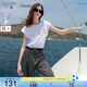 三彩2025夏季新款圓領(lǐng)短袖字母印花T恤寬松莫代爾套頭衫女