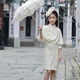 豪牧雷兒童旗袍女中國風(fēng)夏季民國風(fēng)老上海新款兒童中國風(fēng)女孩古裝連衣裙 米白色 新中式民國風(fēng)旗袍 150