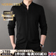NOSSKISS男裝品牌長袖襯衫男春秋立領(lǐng)中國風(fēng)盤扣無痕無縫休閑襯衣 黑色 L 175