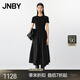 JNBY/江南布衣25夏新品連衣裙優(yōu)雅拼接修身短袖圓領(lǐng)黑裙5P4G13700 001/本黑 S