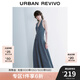 UR2025夏季新款女復(fù)古魅力金屬扣飾掛脖牛仔連衣裙UWG850076 藍(lán)色 S
