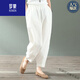 羅蒙薄款棉麻休閑大碼高腰蘿卜燈籠褲棉質(zhì)寬松亞麻九分闊腿哈倫褲女夏 高檔品牌白色+女裝十大品牌 2XL