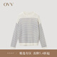 OVV2023秋冬新款女裝鏤空撞色條紋圓領海軍風休閑長袖針織衫 牛仔藍條紋B4 M