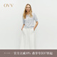 OVV2025春夏新款女裝優(yōu)雅經(jīng)典圓領(lǐng)單排扣短袖針織開衫外套 冰川藍(lán) L
