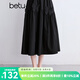 百圖betu女裝2025夏季新款半身裙松緊高腰女裙立體蝴蝶結裙子2504X01 黑色 L