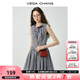VEGA CHANG無袖格紋連衣裙女2025新款夏甜美風(fēng)蝴蝶結(jié)系帶連衣短裙 黑白格紋 M