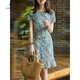 clotho Rennie品牌女裝碎花連衣裙女2025夏季新款小個子短袖圓領(lǐng)收腰印花魚尾裙 綠色 M
