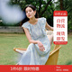 茵曼碎花無袖連衣裙2025夏季女裝新款度假風(fēng)收腰長(zhǎng)裙 湖水藍(lán)色花  L