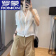 羅蒙（ROMON）棉麻上衣女士五分袖九?？燮r麻V領(lǐng)2022夏季新款休閑寬松亞麻T恤 白色 M 80-100斤