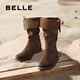 百麗（Belle）七夕禮物吳千語同款荒野來信西部靴女商場款絨面長靴3QFC3DG5預售 深啡色 37