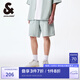 杰克·瓊斯（JACK&JONES）新款男士舒適彈力字母貼布休閑牛仔短褲男裝224343001 E42 中牛仔藍 M （175)