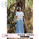 紫涵（ZIHAN）紫涵闊腿牛仔裙褲女夏季氣質(zhì)高腰顯瘦寬松拖地長褲休閑褲 牛仔藍(lán) L
